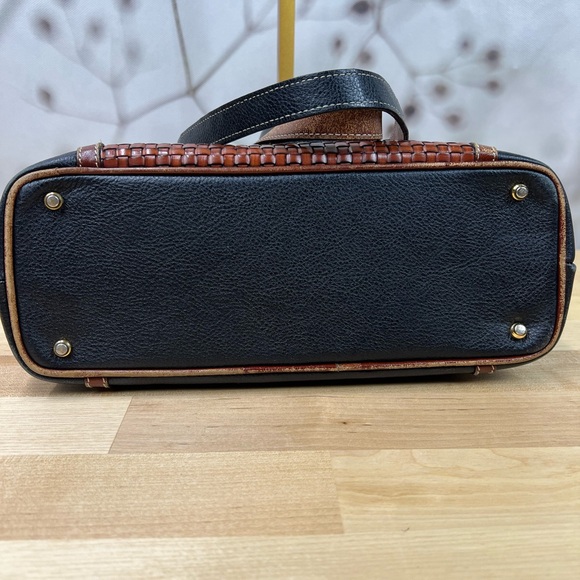 Bally Vintage Black & Brown Leather Woven Tote Bag | Gold Chain Strap - Picture 11 of 13